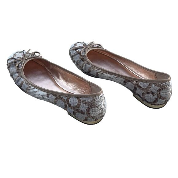 Coach Landon Round Toe Ballet Flat Cream/Gold Fabric Trimmed in Gold Leather 6B - Picture 5 of 6